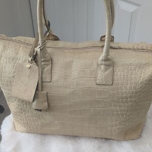 Vintage Dooney & Bourke Cream Embossed Leather Large Satchel Travel Bag